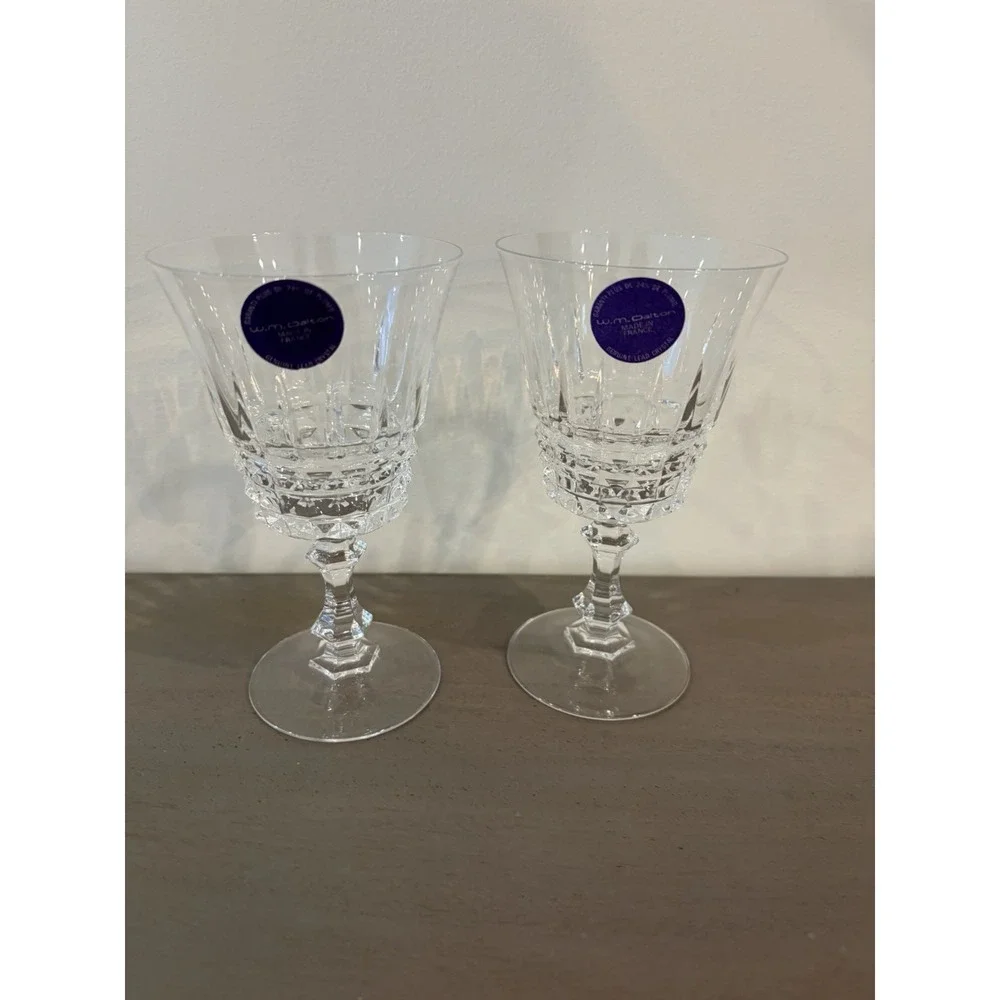 Vintage W.M Dalton 24% French Lead Crystal 2 Goblets Original Stickers On Them